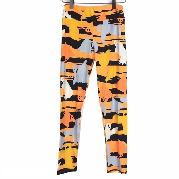 LULAROE Halloween Leggings Ghosts Stripe Black OS One Size Black Orange Spooky - Picture 2 of 10